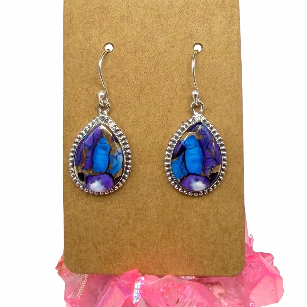 Violet Dahlia Ice Blue Kingman Turquoise Earrings Solid 925 Sterling Silver